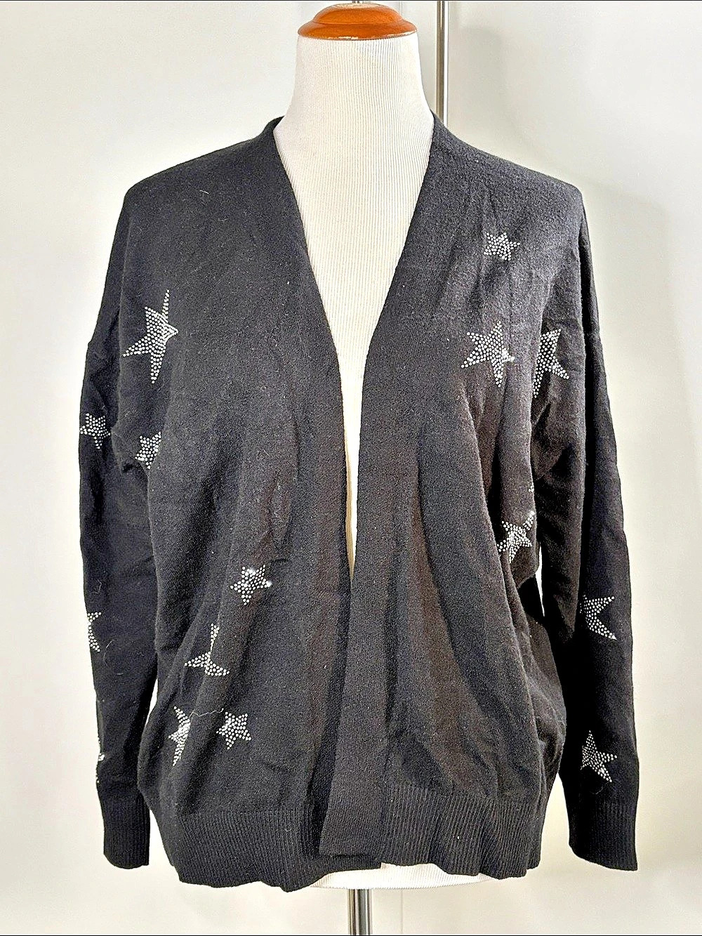 Elan Black Star Embellished Cardigan Size Small